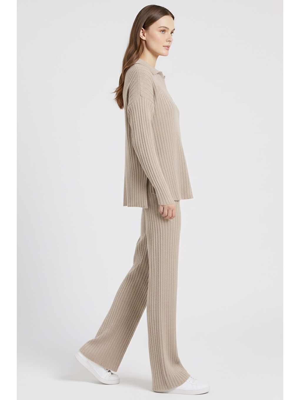 Polo Yaka Fitilli Kaşkorse İkili Takım Bej - 27993-BEJ-1