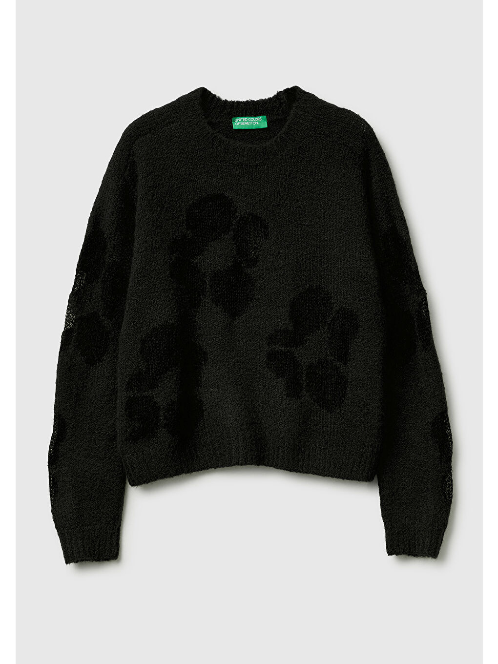 Kadın Siyah Akrilik ve Yün Karışımlı Desenli Bisiklet Yaka Kazak-1