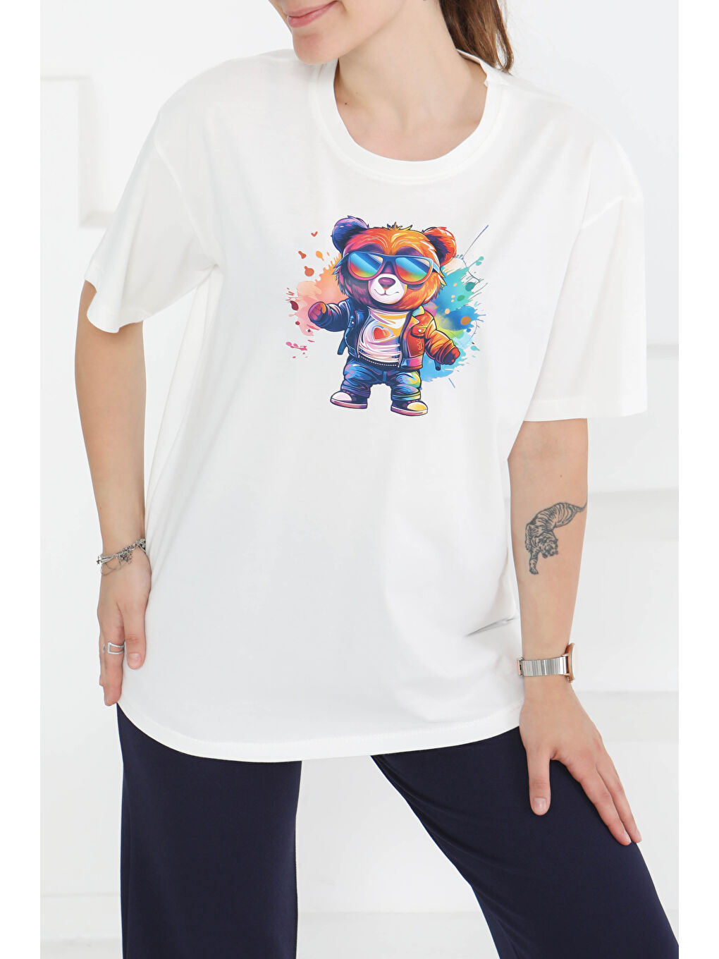 Baskılı Kısa Kollu T-Şhirt Beyaz - 27349-1