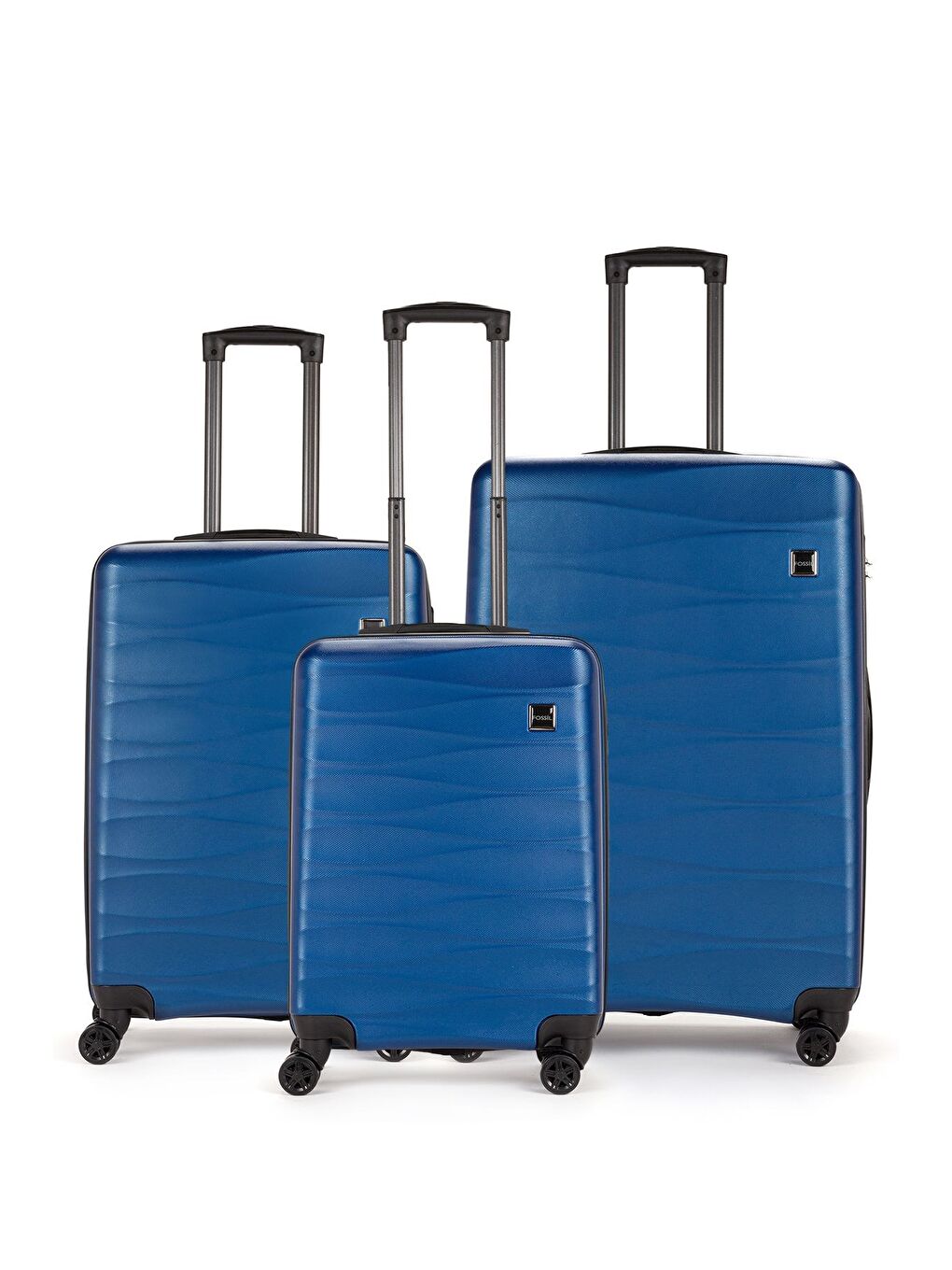 Mavi ABS Unisex Dalgalı Kabin Orta Büyük Boy 3'lü Valiz Seti FSL119