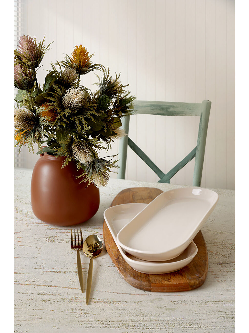 Ekru Krem Noyan Kayık Tabak 28 Cm 2 Adet-7