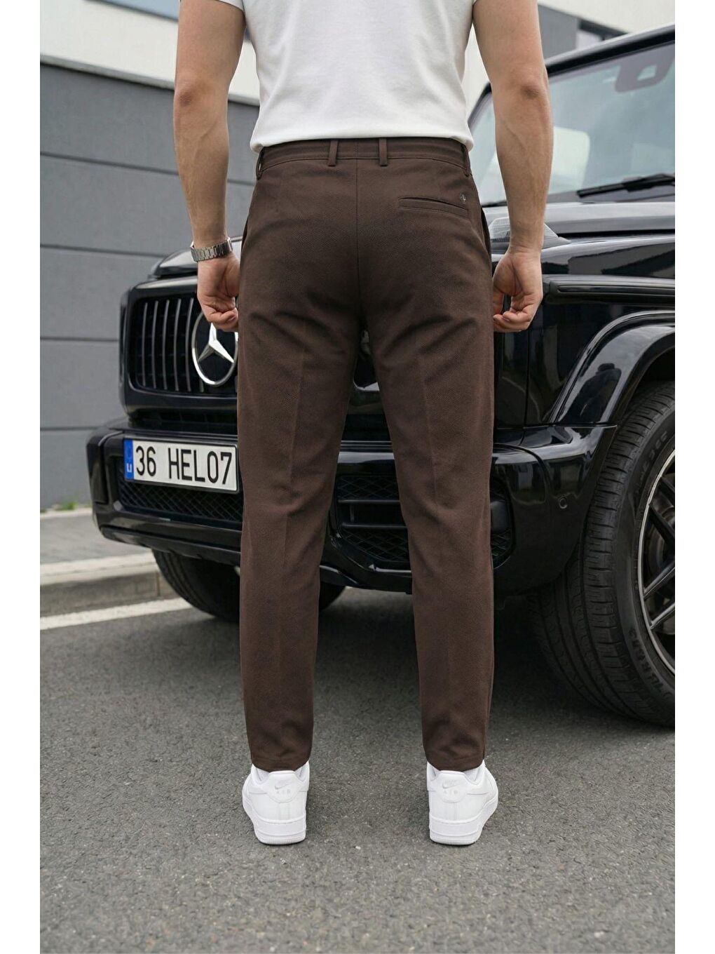 Kahverengi Holl Beli Lastikli ve Bağcıklı Elastanlı Esnek Örme Jogger Pantolon-2