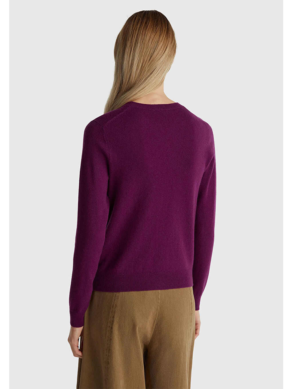 Kadın Mürdüm %100 Merino Bisiklet Yaka Kazak-2