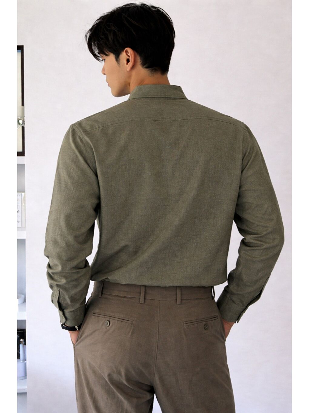 Keten Karışımlı 3 Düğmeli Hakim Yaka Erkek Gömlek Slim Kesim Yazlık-2