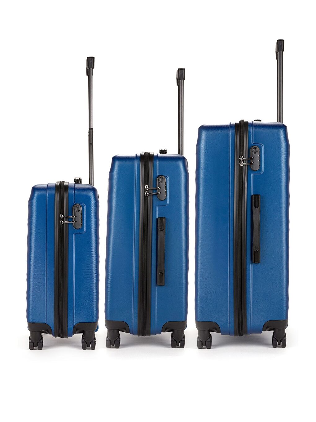 Mavi ABS Unisex Dalgalı Kabin Orta Büyük Boy 3'lü Valiz Seti FSL119-1