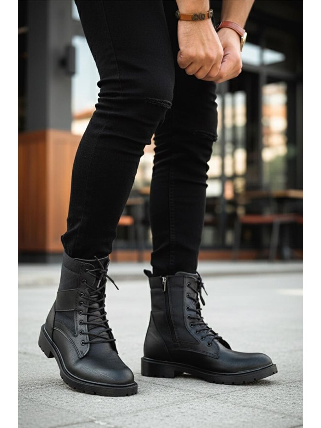 Siyah Gabinnos Fermuarlı Erkek Askeri Postal Bot