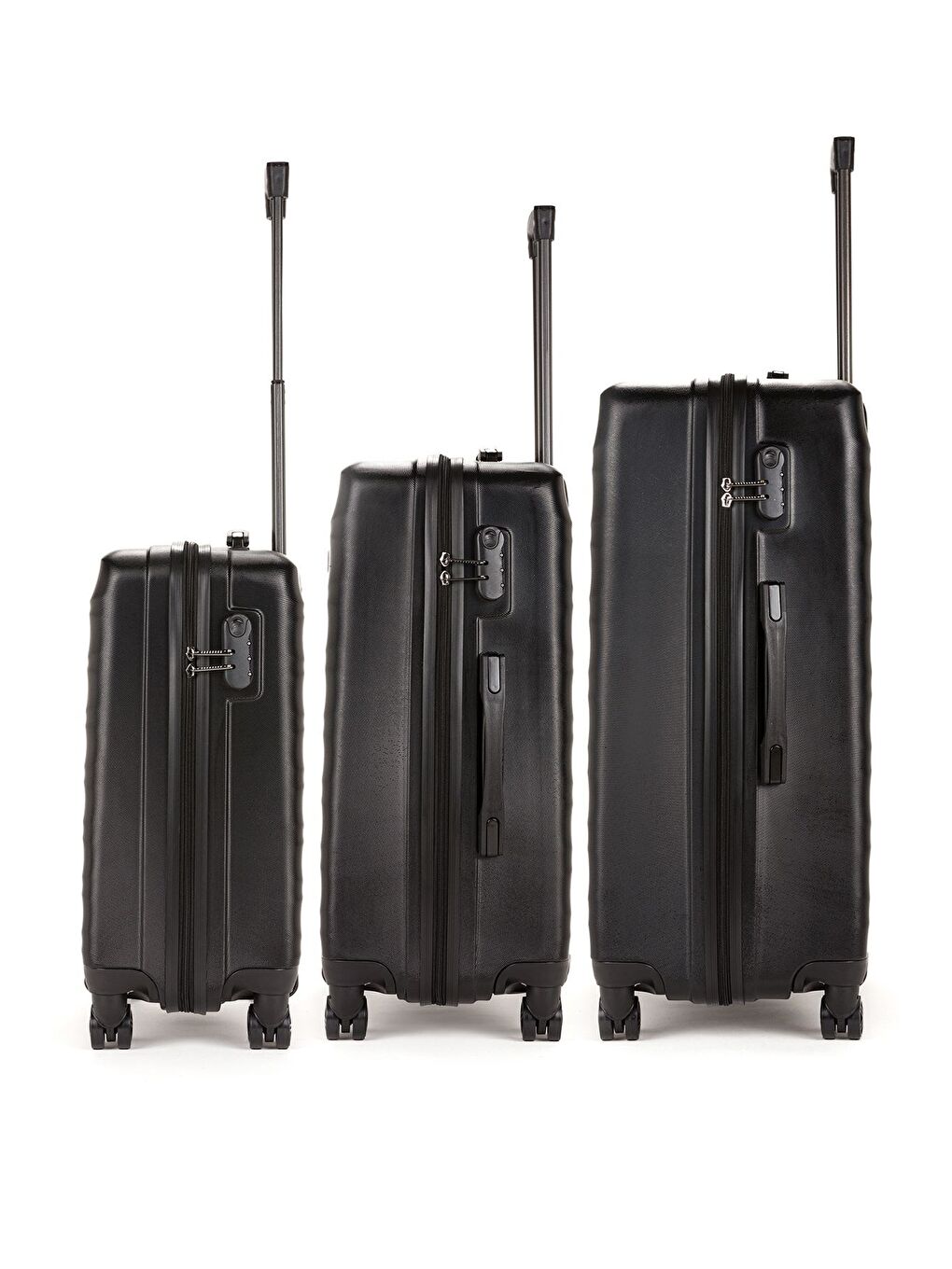 Siyah ABS Unisex Dalgalı Kabin Orta Büyük Boy 3'lü Valiz Seti FSL119-1