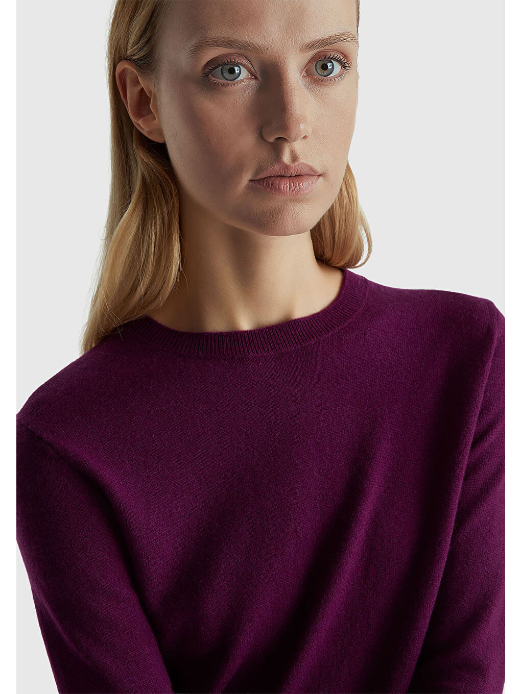 Kadın Mürdüm %100 Merino Bisiklet Yaka Kazak-5