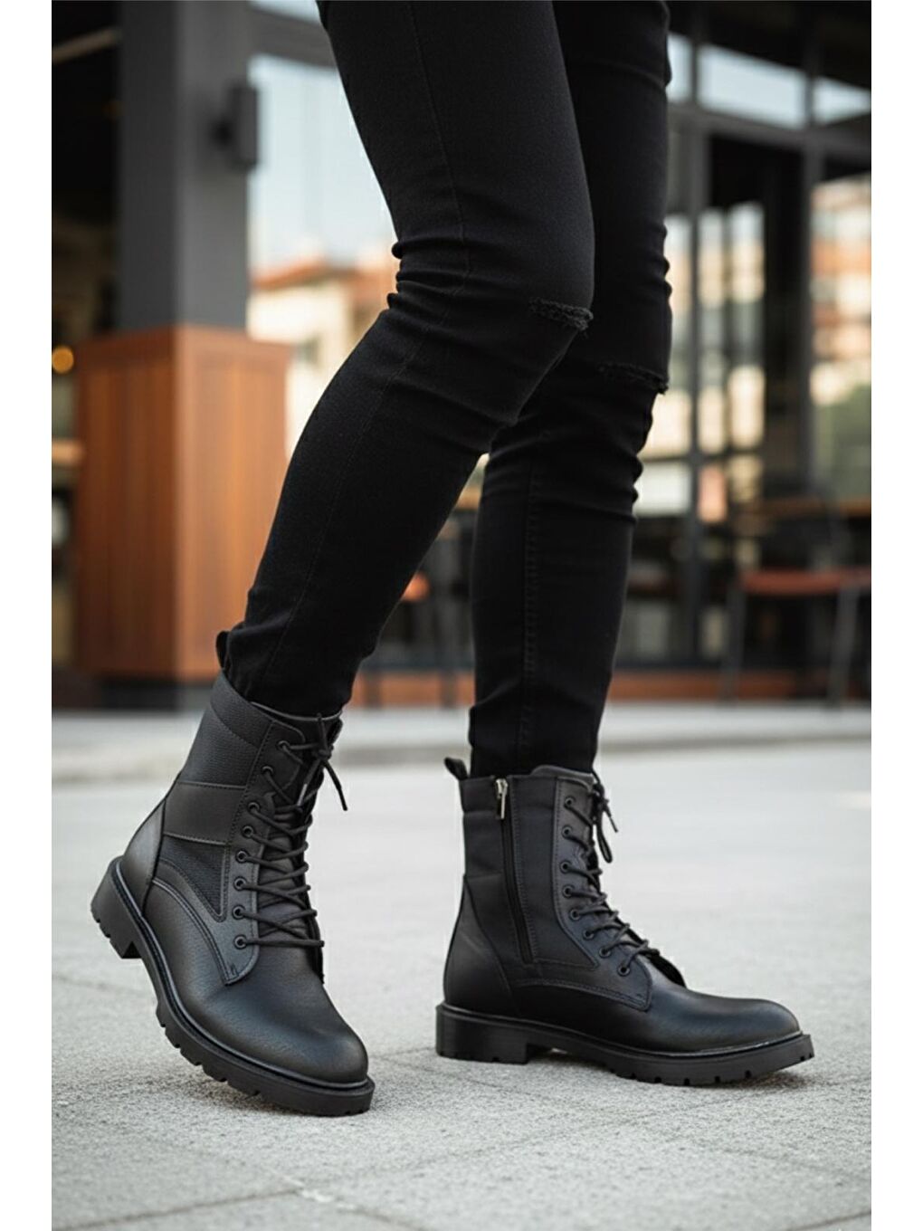 Siyah Gabinnos Fermuarlı Erkek Askeri Postal Bot-1