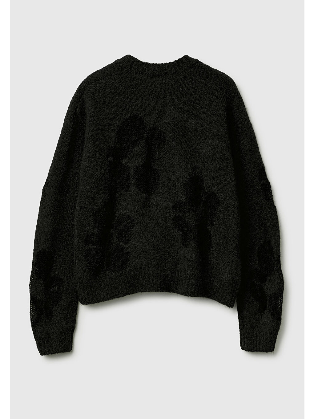 Kadın Siyah Akrilik ve Yün Karışımlı Desenli Bisiklet Yaka Kazak-3