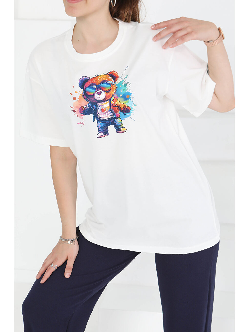 Baskılı Kısa Kollu T-Şhirt Beyaz - 27349-2