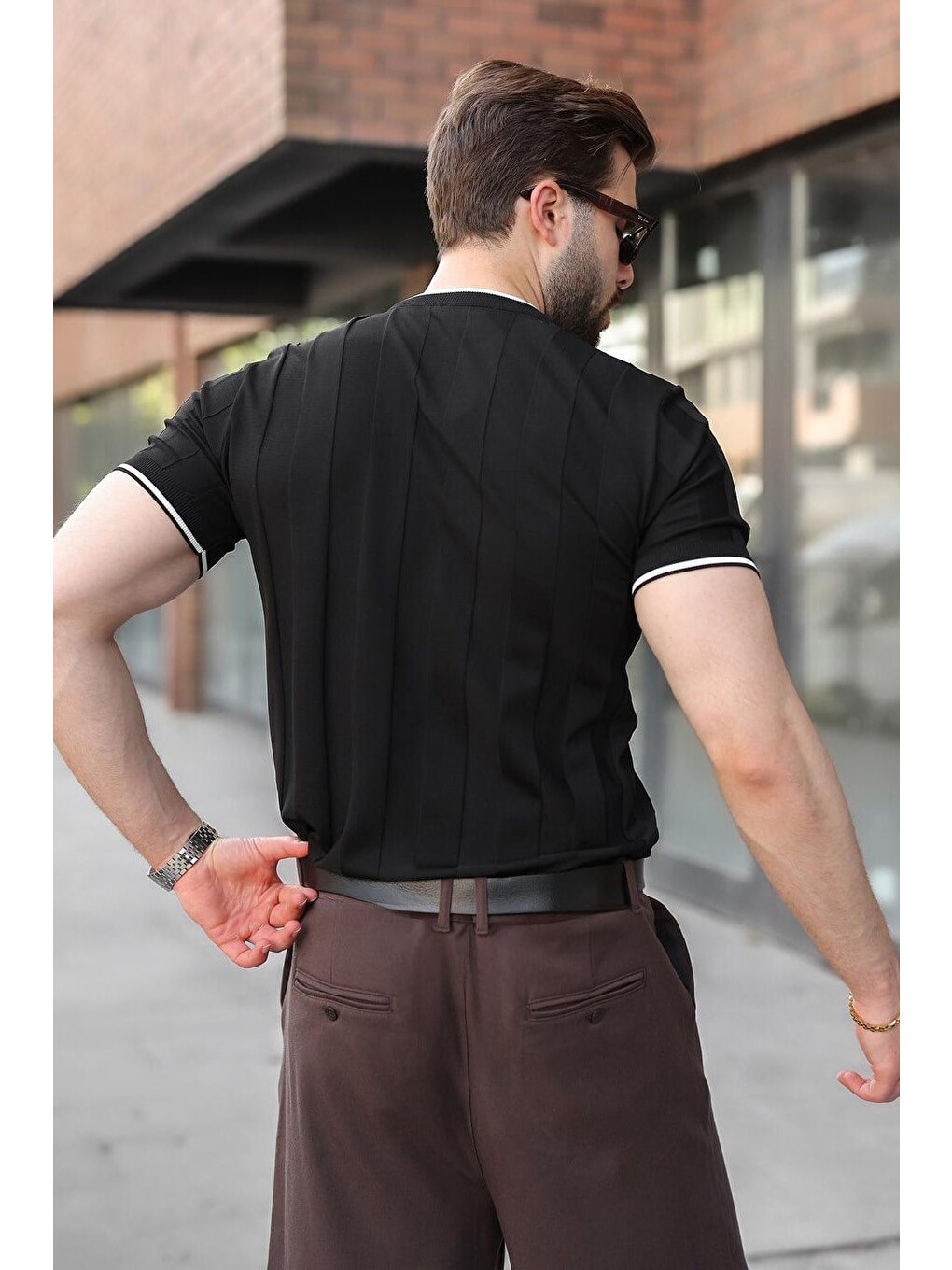 Siyah Bisiklet Yaka Regular Fit Triko Erkek Tişört E7487-3