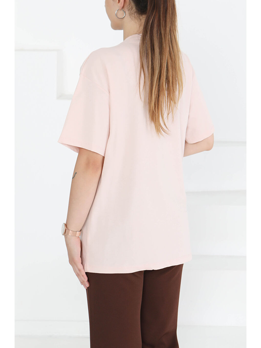 Pembe Baskılı Kısa Kollu T-Şhirt Pudra - 27348-4