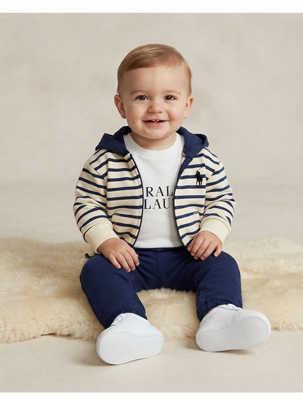 Lacivert Erkek Bebek Kapüşonlu 3'lü Takım Fermuarlı Sweatshirt Eşofman Takımı