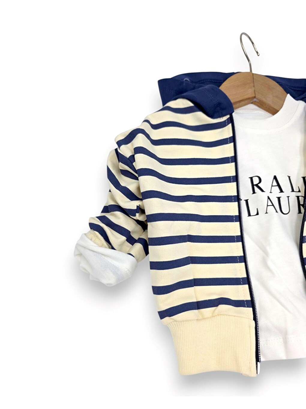 Lacivert Erkek Bebek Kapüşonlu 3'lü Takım Fermuarlı Sweatshirt Eşofman Takımı-3