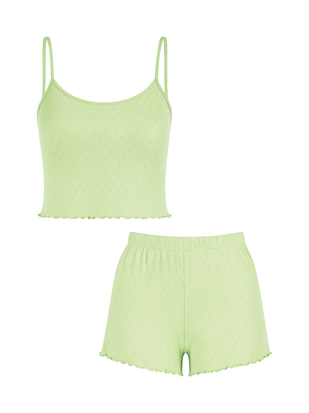 Yeşil Kadın Pamuklu İp Askılı Şort Takım-1