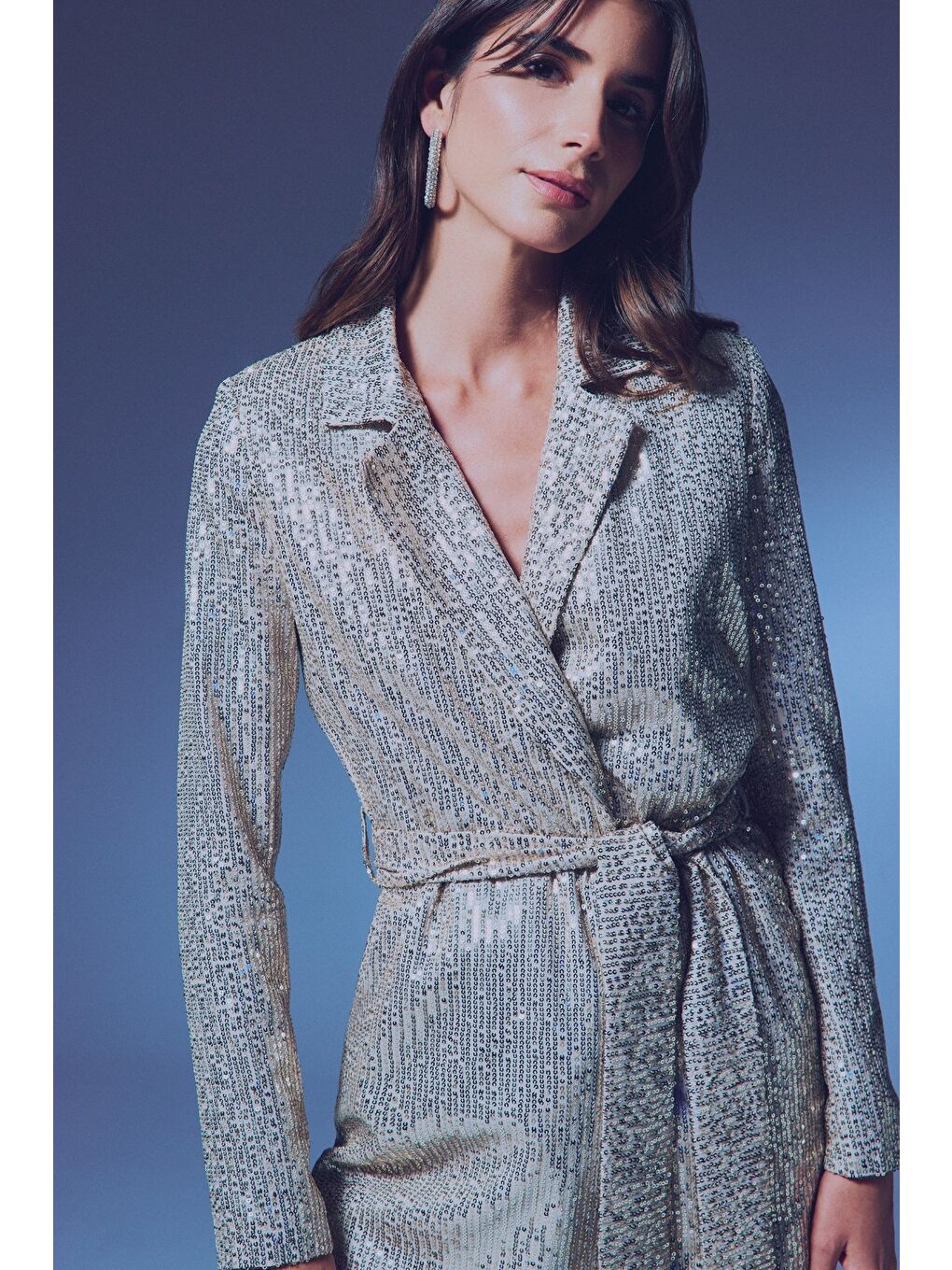 Kuşaklı Payet Ceket - Bej-3