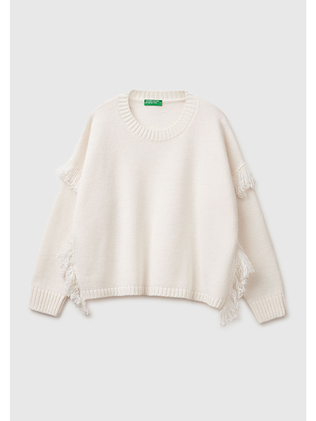 Ekru Kadın Krem Yün ve Akrilik Karışımlı Ribana Detaylı Bisiklet Yaka Kazak-1