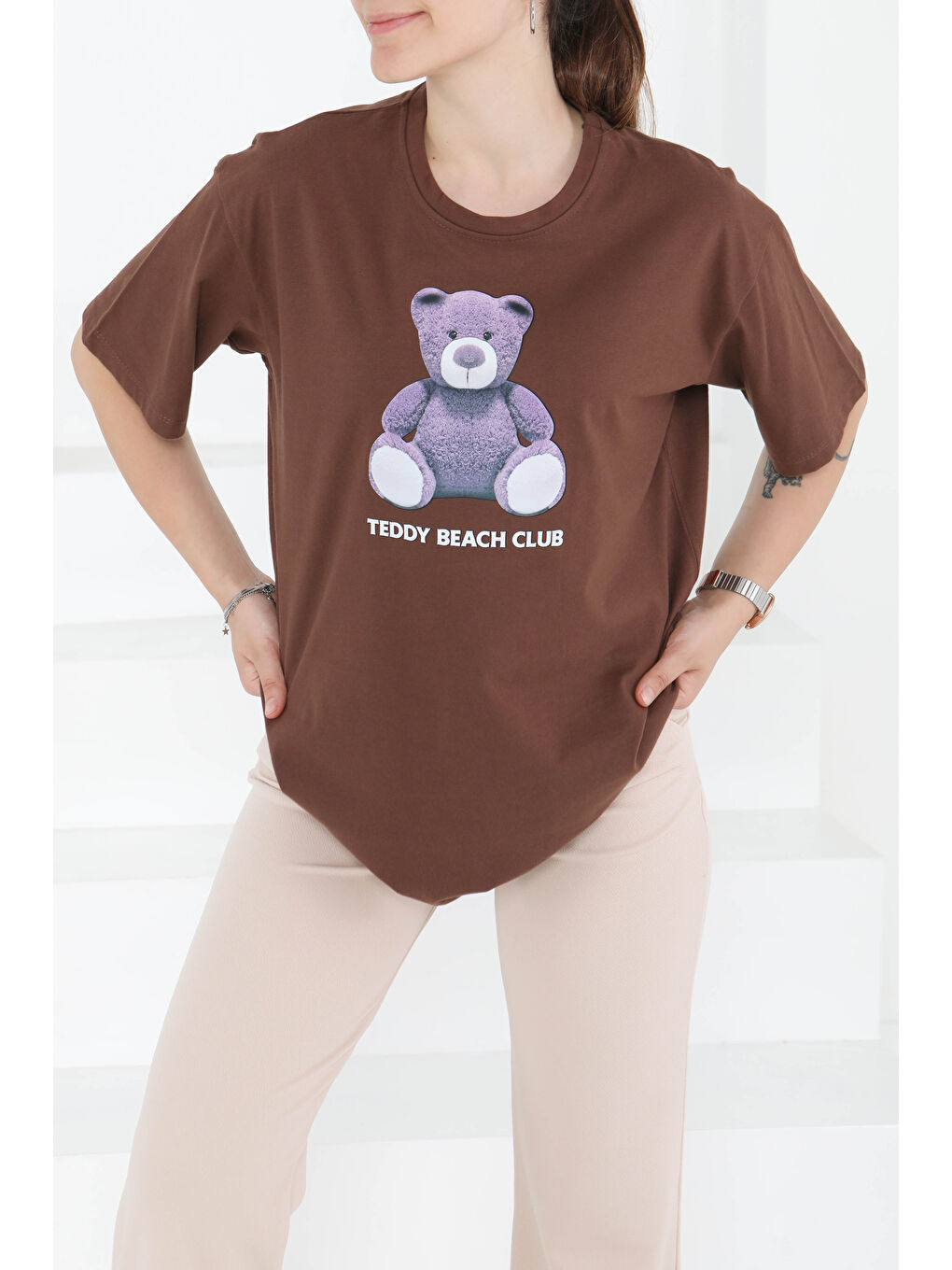 Kahverengi Baskılı Kısa Kollu T-Şhirt Kahve - 27347-1