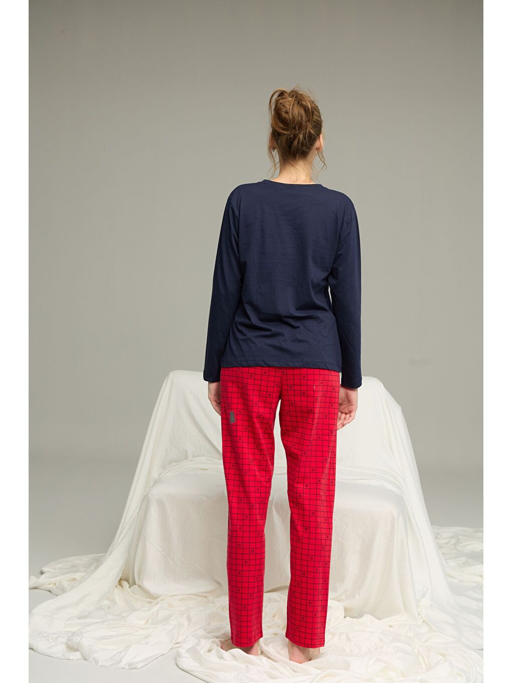 Lacivert Desenli Örme Pamuklu Pijama Takım25240256-2