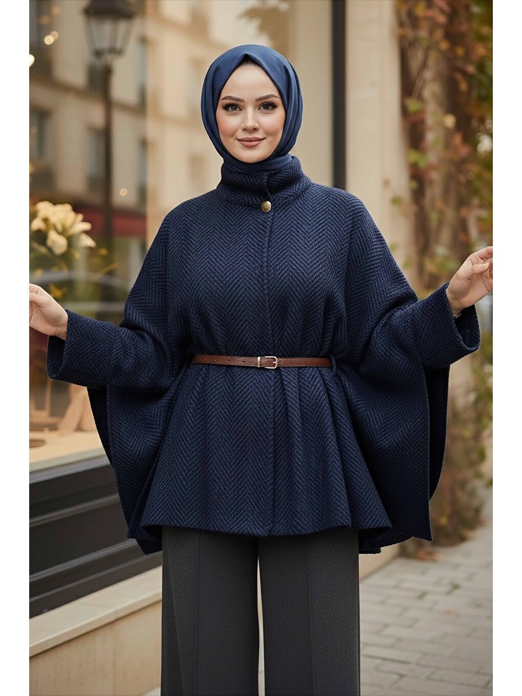 Zikzak Desenli Kemerli Pamço Lacivert - 28031-LACIVERT-1