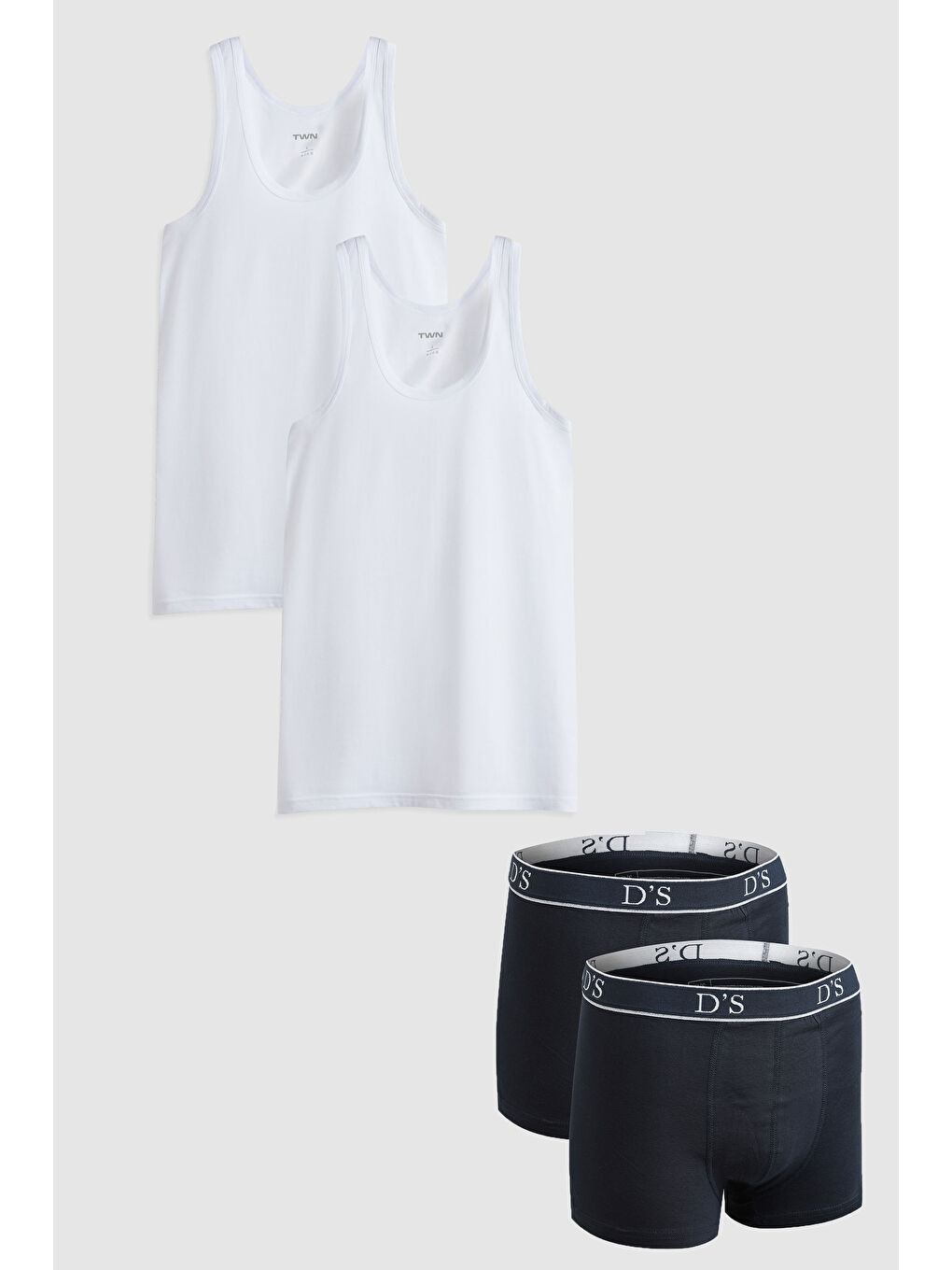 Lacivert %100 Pamuk 2'Li Atlet Boxer Takim