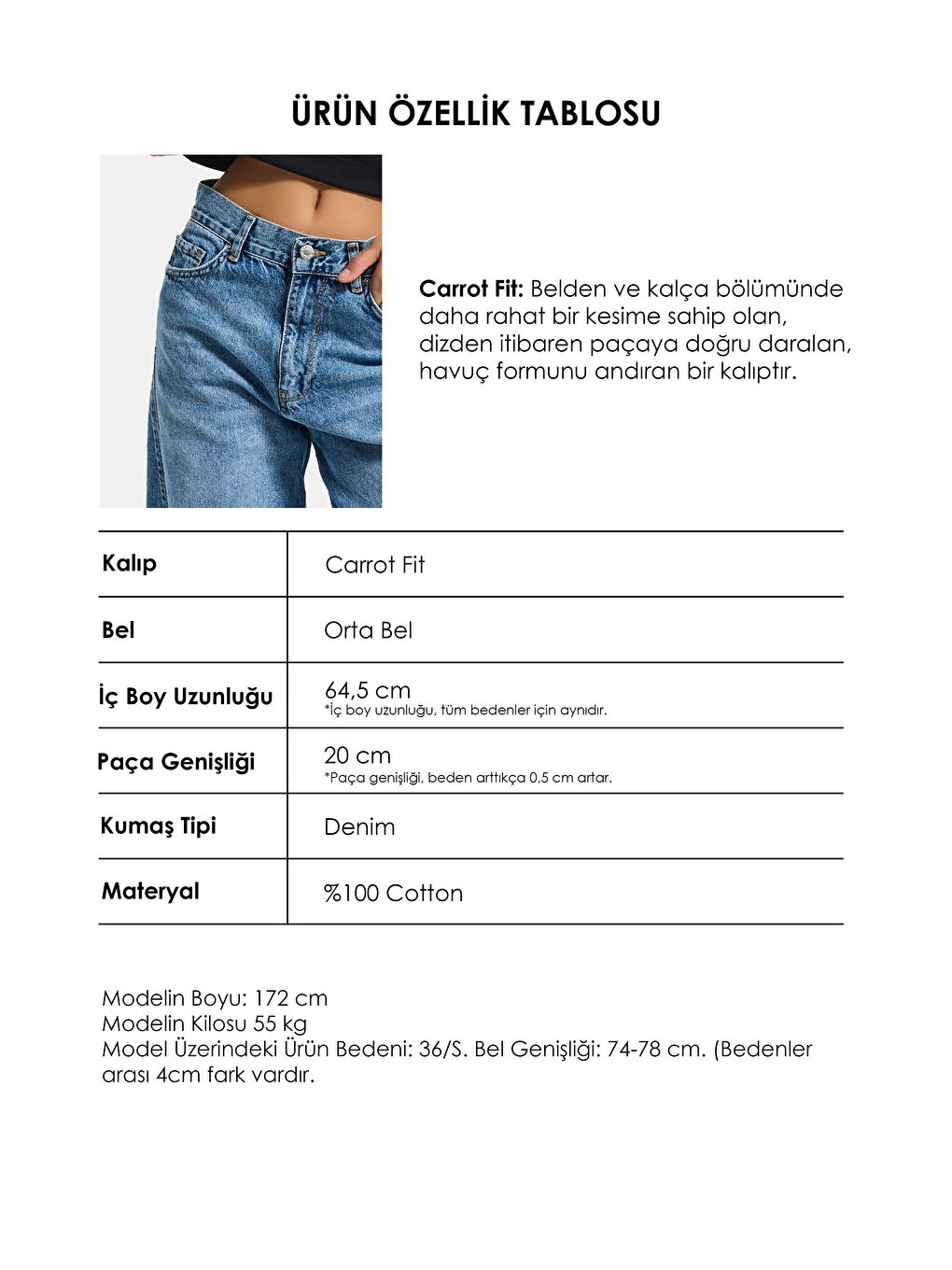 Kadın Mavi Renk 4s6-4 Carrot Fit Rahat Kesim İç boy 67cm %100 Pamuk Denim Jean-3