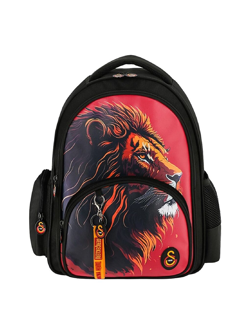 3 Bölmeli Aslan Baskılı Suni Deri Okul Sırt Çantası Siyah (25560)