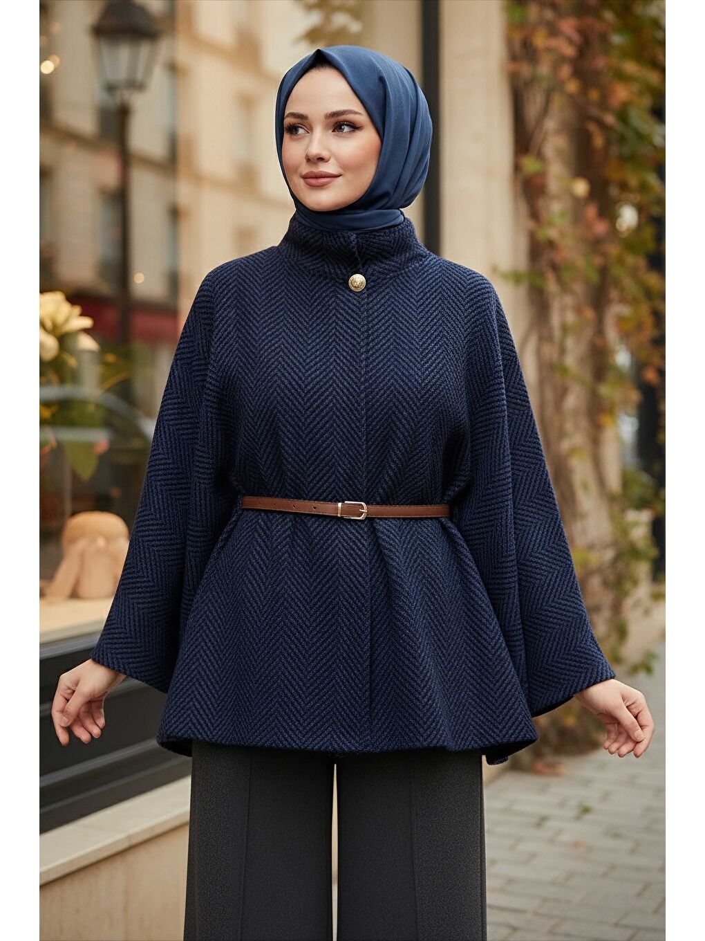 Zikzak Desenli Kemerli Pamço Lacivert - 28031-LACIVERT-2