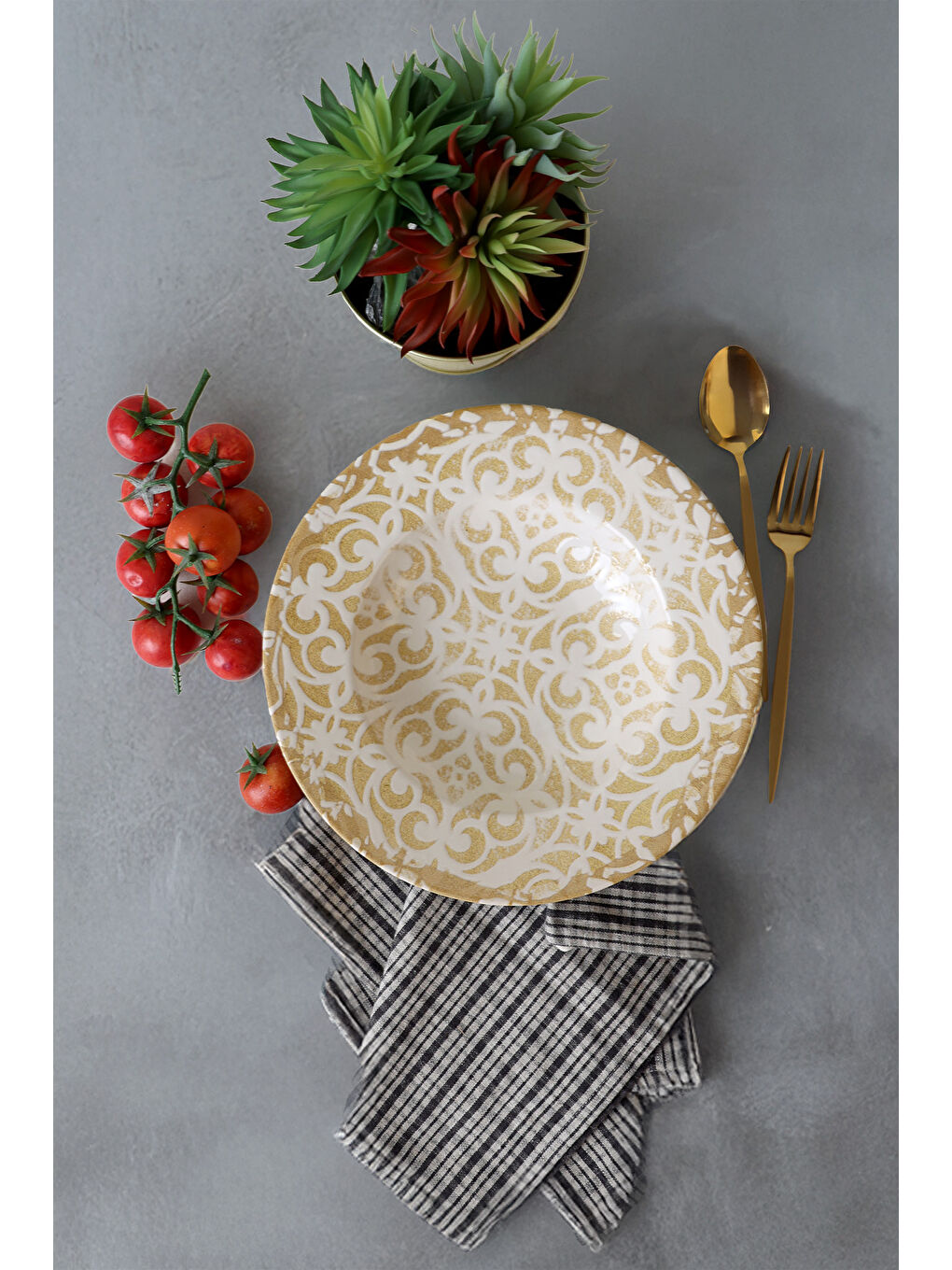 Ekru Vintage Gold Ege Makarna Tabağı 28 Cm-6