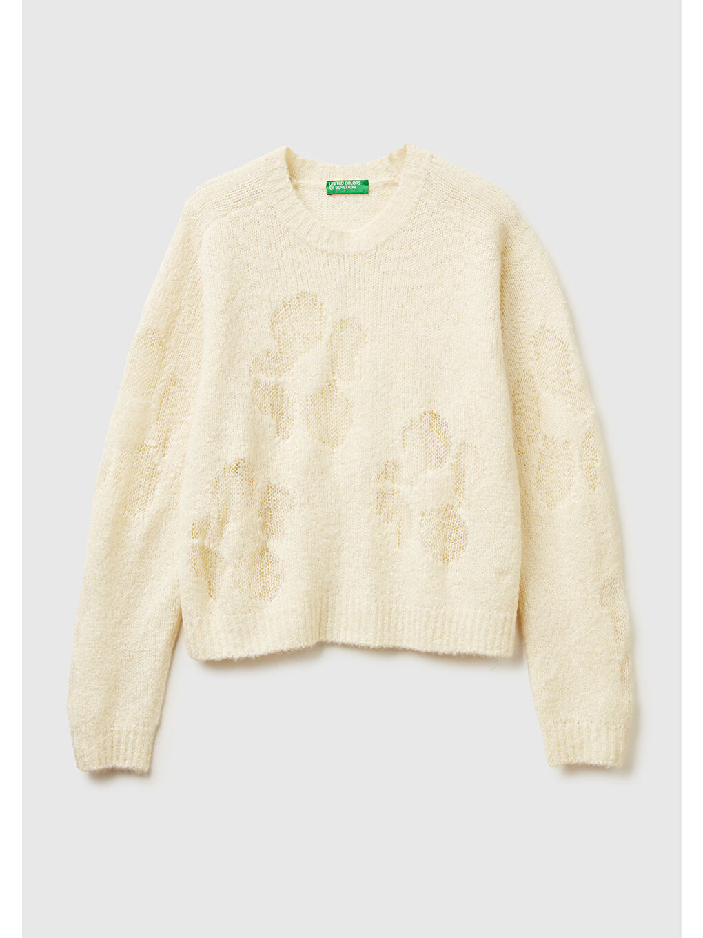 Ekru Kadın Krem Akrilik ve Yün Karışımlı Desenli Bisiklet Yaka Kazak-1