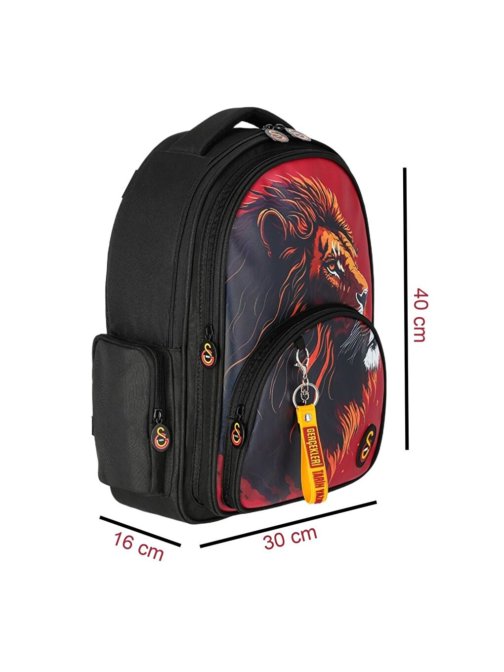 3 Bölmeli Aslan Baskılı Suni Deri Okul Sırt Çantası Siyah (25560)-1