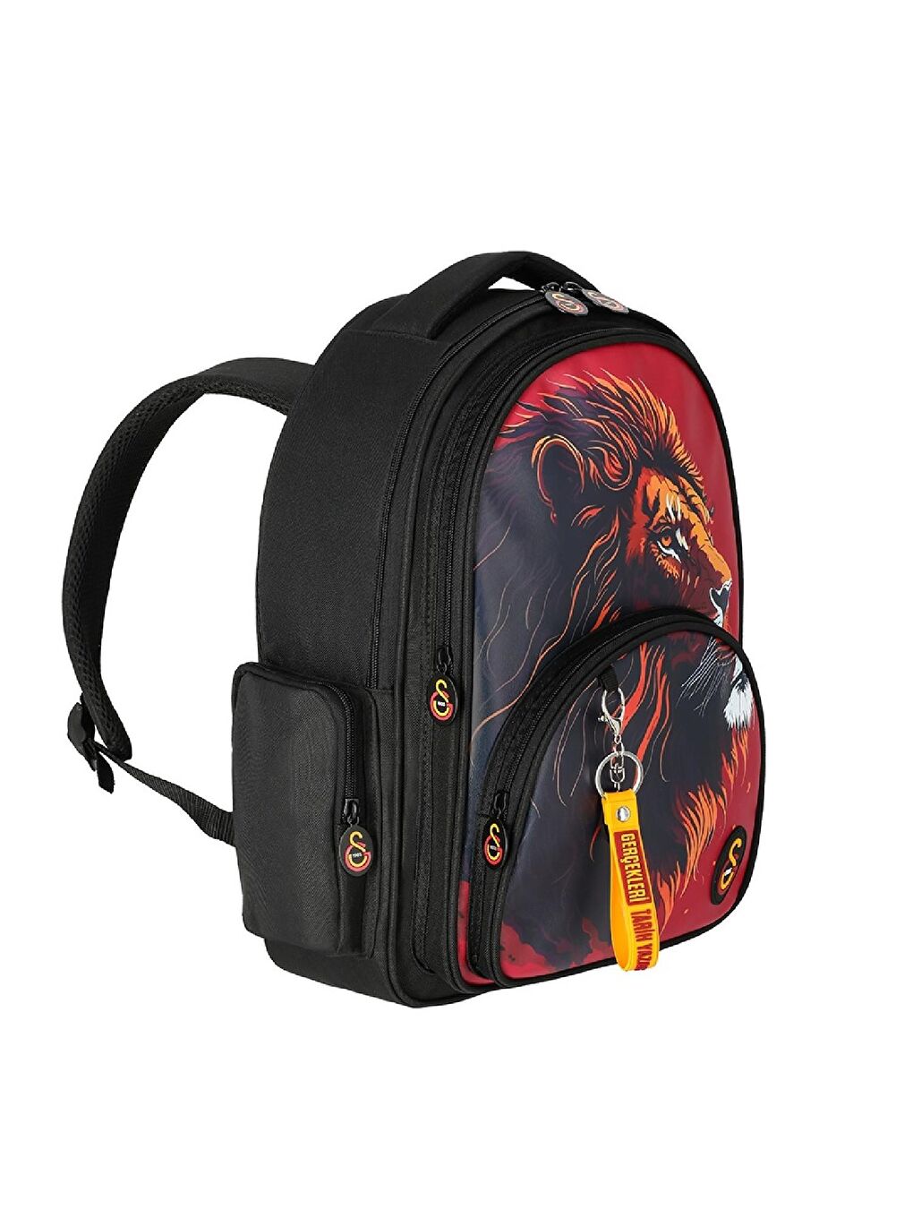 3 Bölmeli Aslan Baskılı Suni Deri Okul Sırt Çantası Siyah (25560)-2