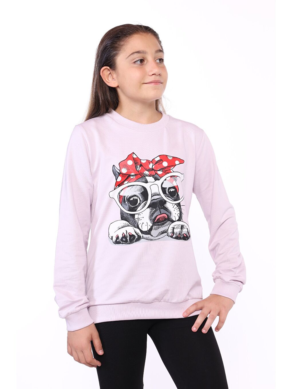 Lila Kız Çocuk Köpek Figür Baskılı Sweatshirt