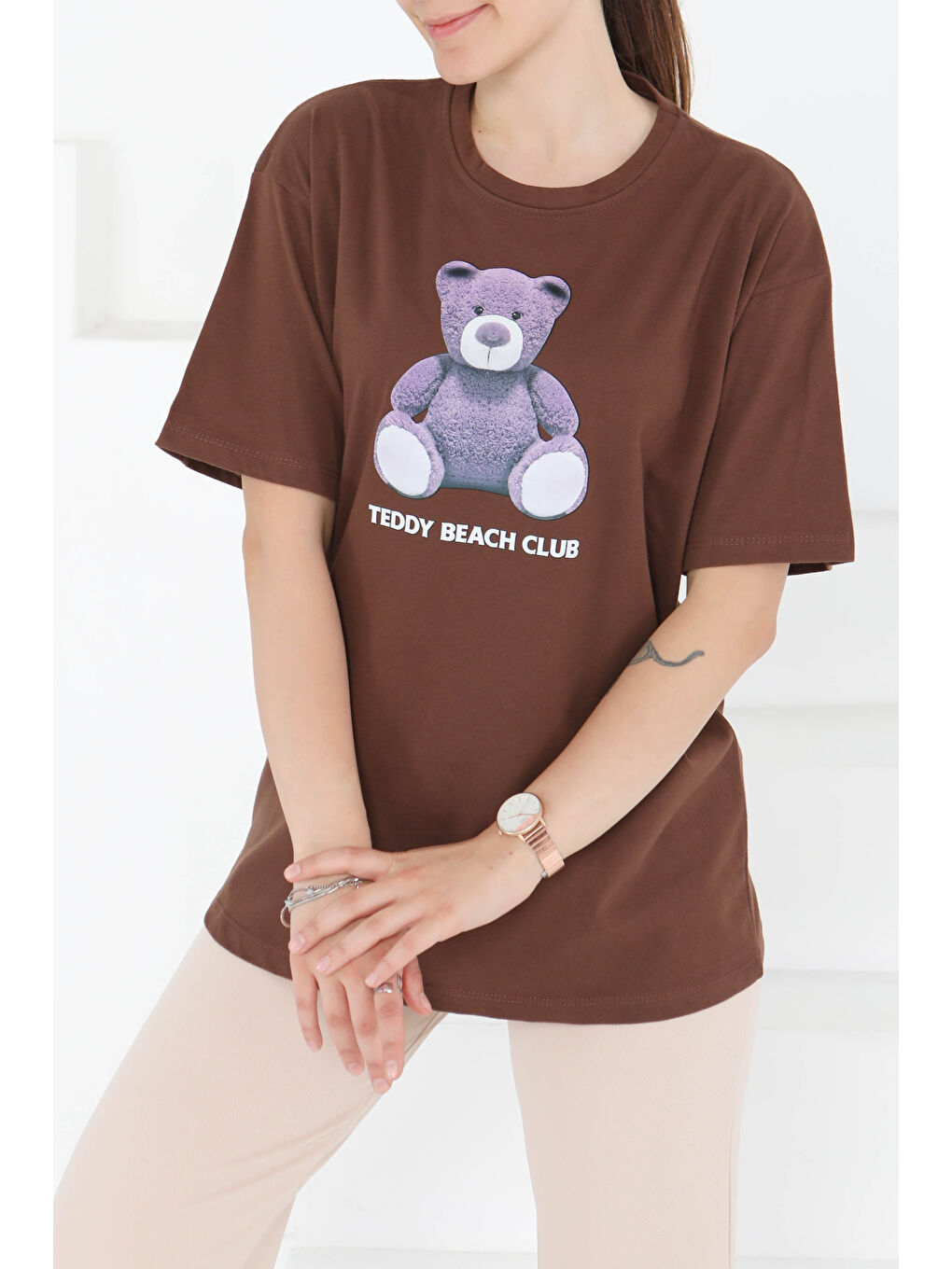 Kahverengi Baskılı Kısa Kollu T-Şhirt Kahve - 27347-2