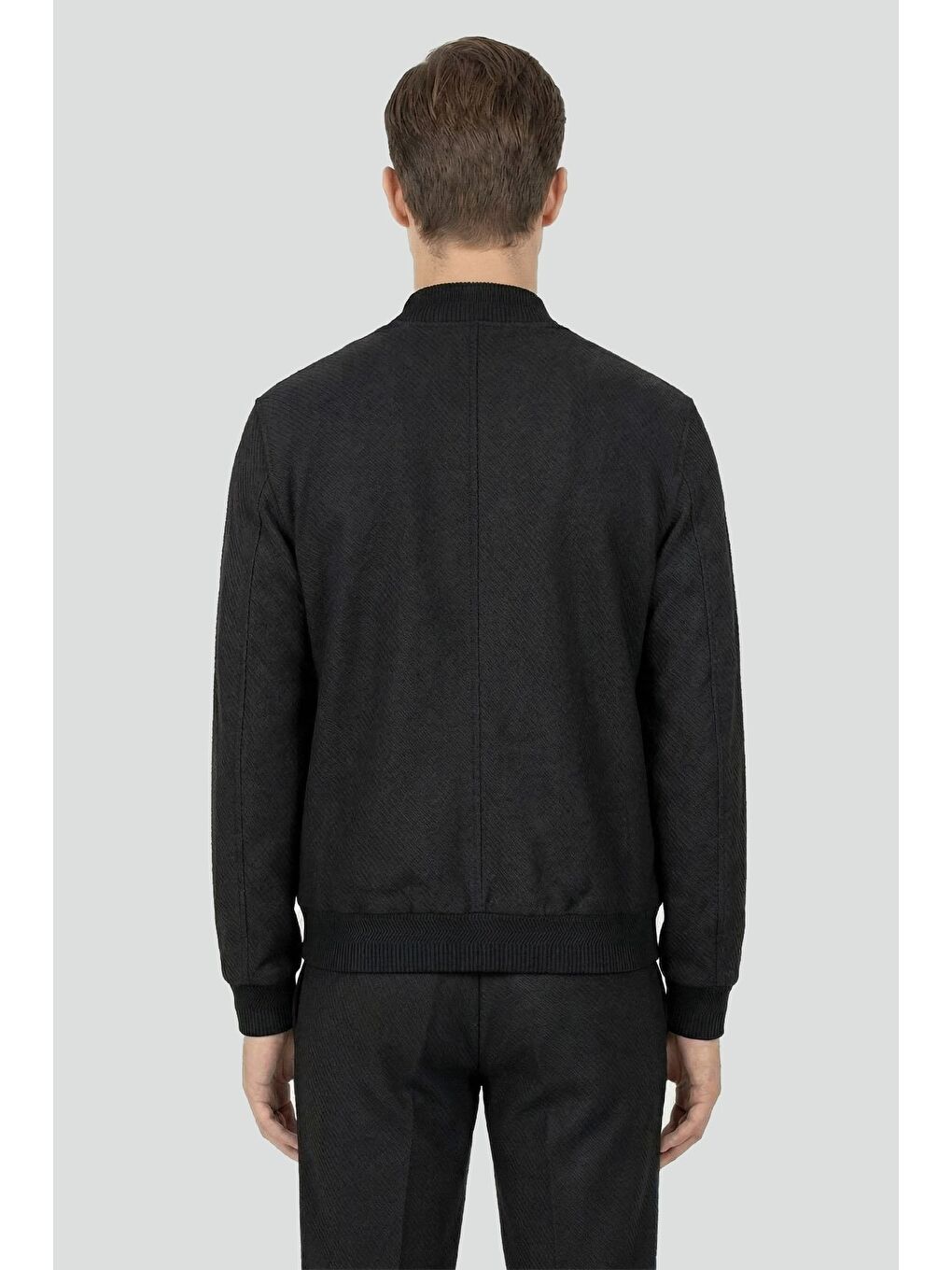 Giotelli Siyah Bomber Stil Armürlü Slim Fit Triko Yaka Fermuarlı 6 Drop Erkek Takım Elbise-3