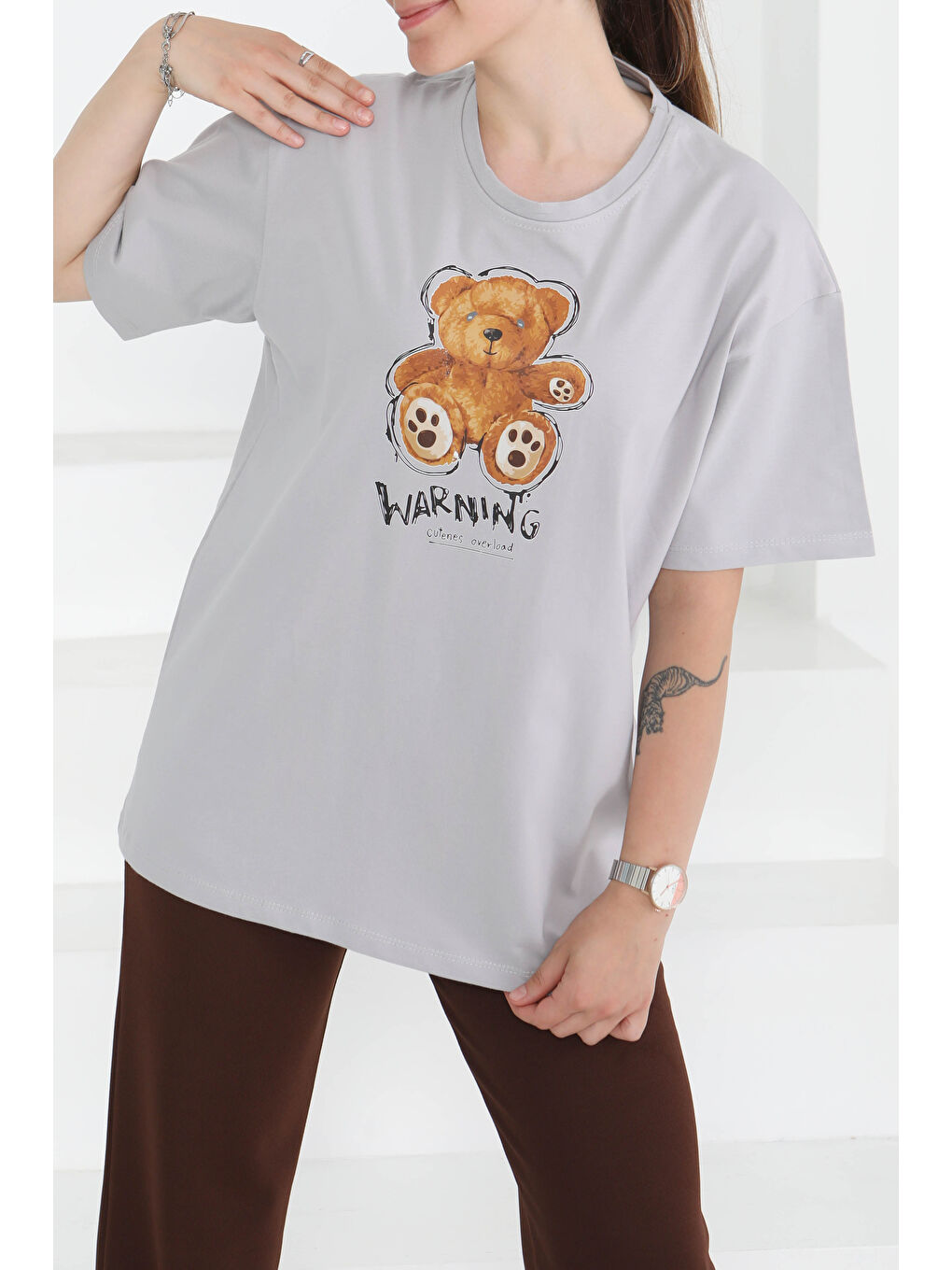 Baskılı Kısa Kollu T-Şhirt Gri - 27350-1