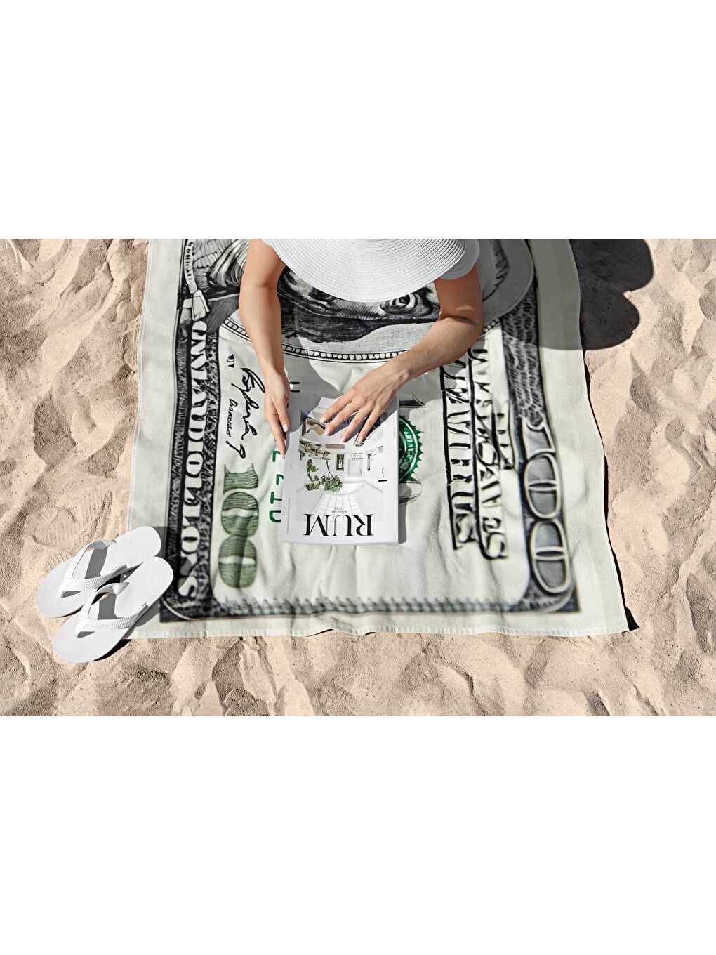 Siyah Dolar Desen Dijital Baskı Plaj Havlusu 75X150-1
