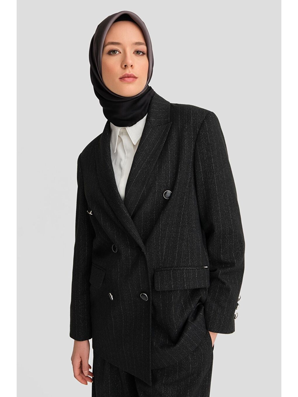 Simli Ceket 24K5721 Siyah-1