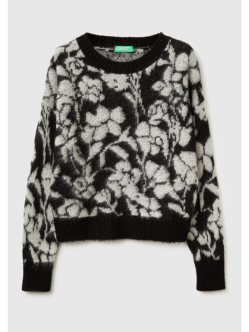 Kadın Siyah Akrilik Karışımlı Desenli Ribana Detaylı Bisiklet Yaka Kazak-1