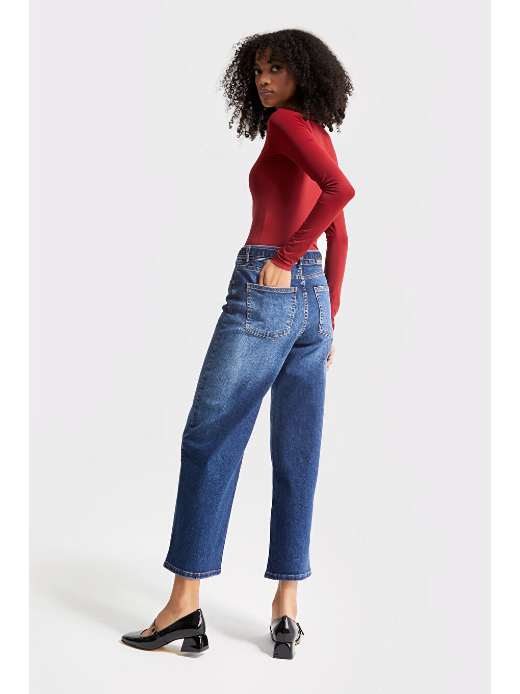 it's basic Kadın Mavi Renk 17w45 Straight Cropped Fit Elastanlı Denim - 3