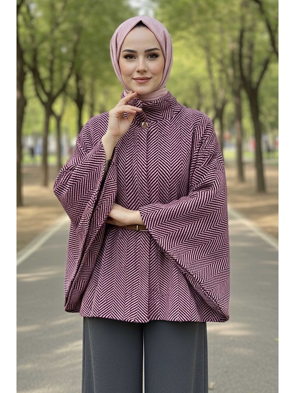 Fuşya Zikzak Desenli Kemerli Pamço Fusya - 28031-FUSYA-2