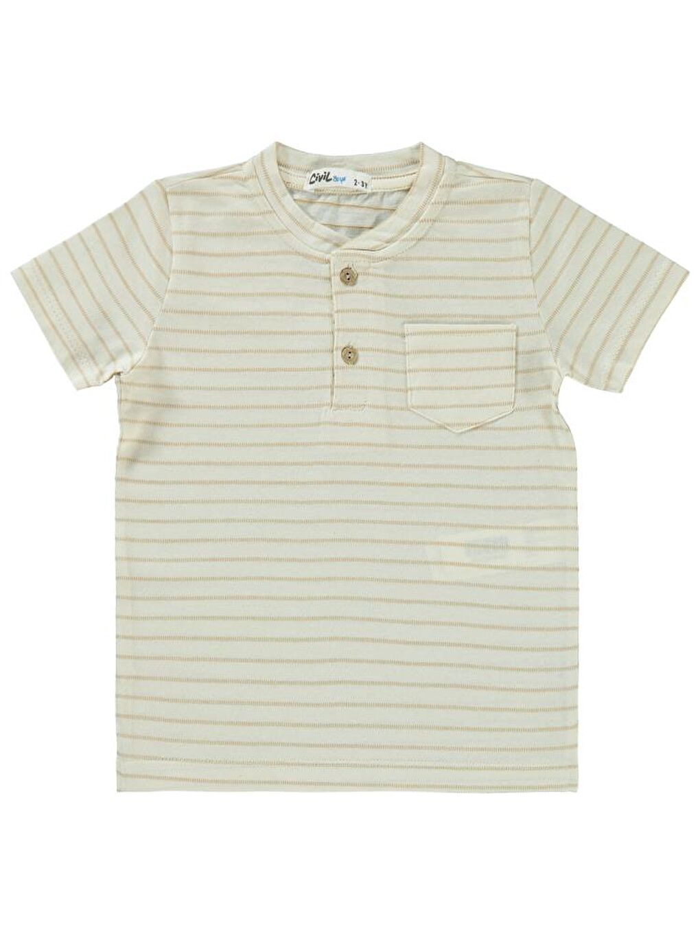 Kahverengi Boys Çizgil Cepli 2-5 Yaş Tişört-1