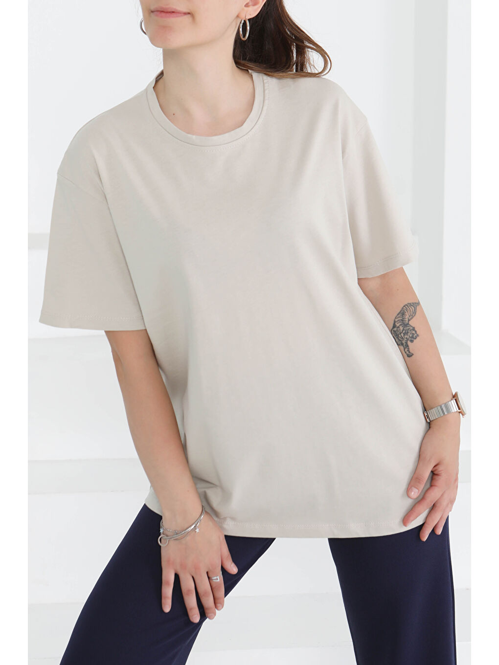 Bej Kısa Kollu T-Şhirt Taş - 27346-1