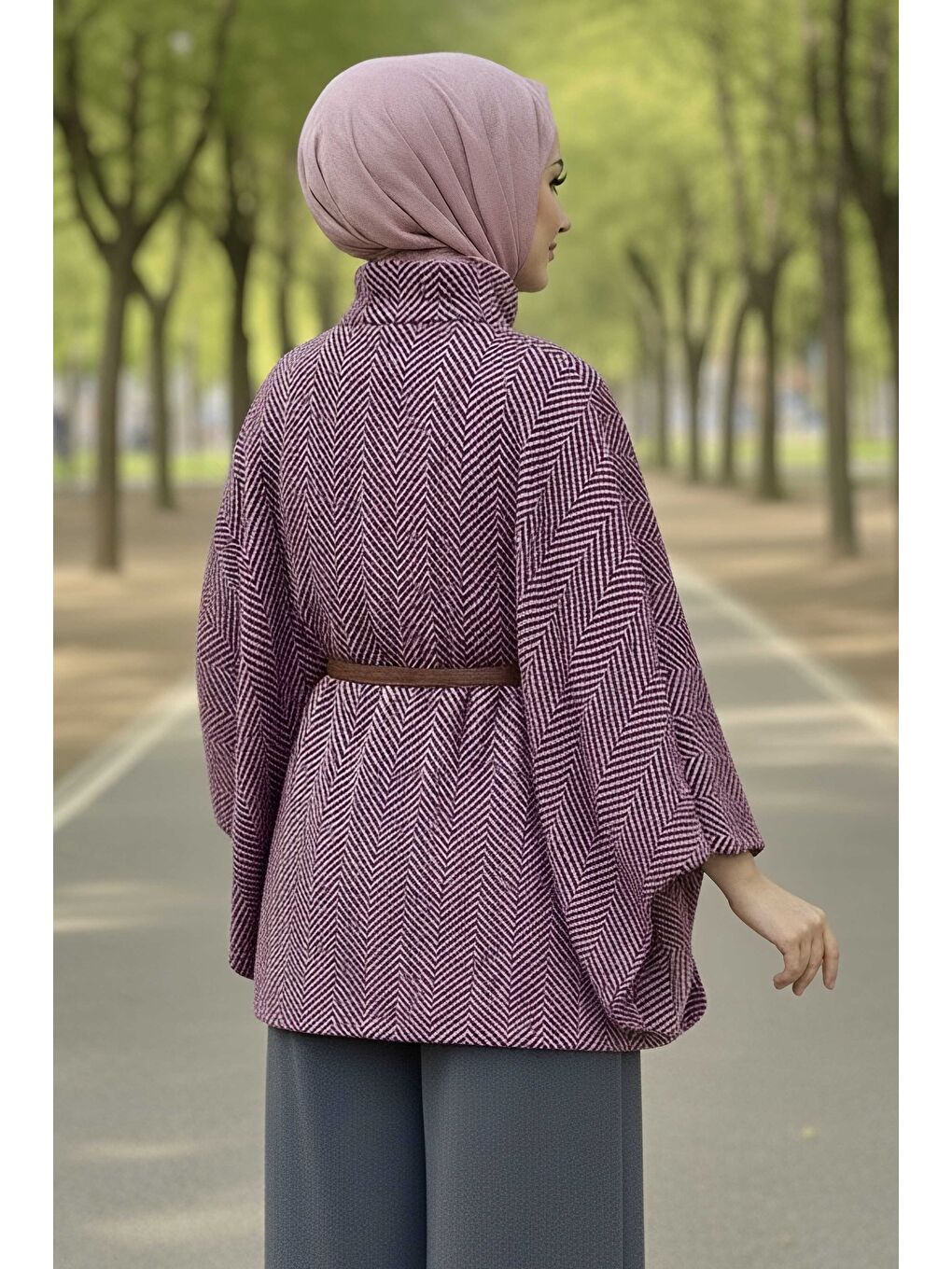 Fuşya Zikzak Desenli Kemerli Pamço Fusya - 28031-FUSYA-3