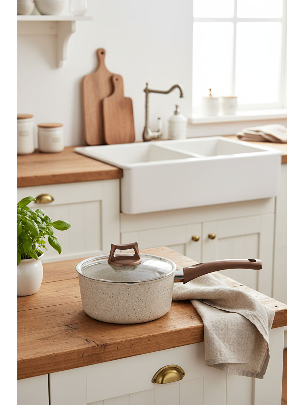 Ekru Marcel 13 Parça Granit Tencere Seti Krem-5