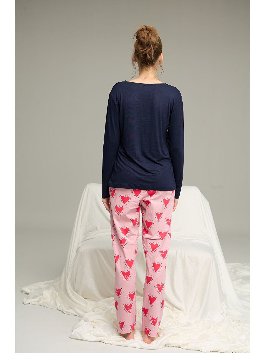 Lacivert Desenli Örme Pamuklu Pijama Takım25240258-2