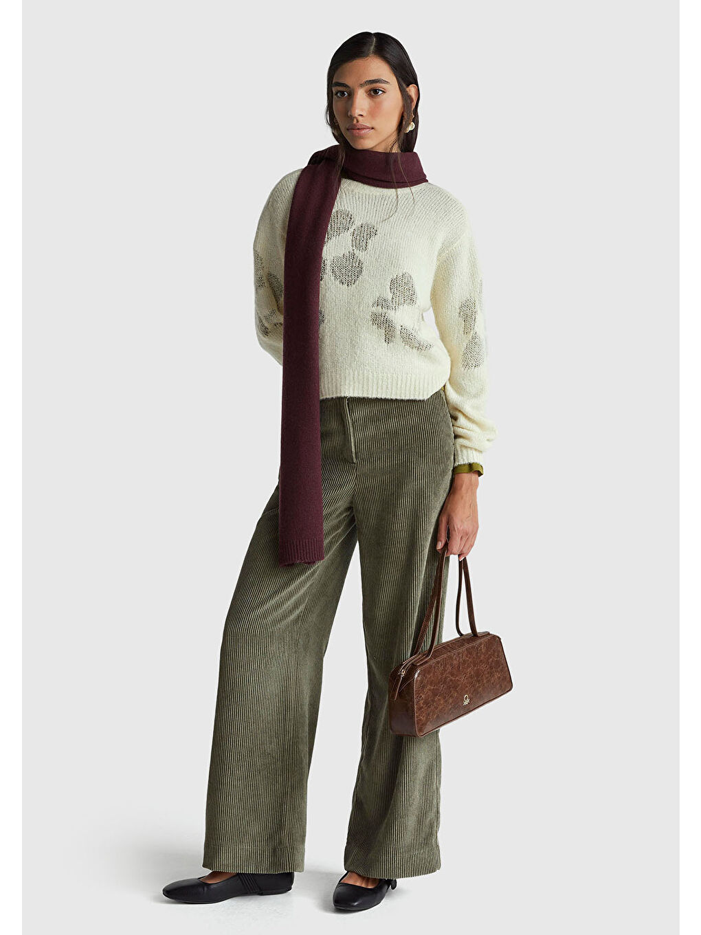 Ekru Kadın Krem Akrilik ve Yün Karışımlı Desenli Bisiklet Yaka Kazak-4