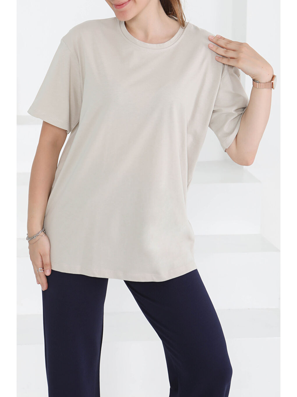 Bej Kısa Kollu T-Şhirt Taş - 27346-2