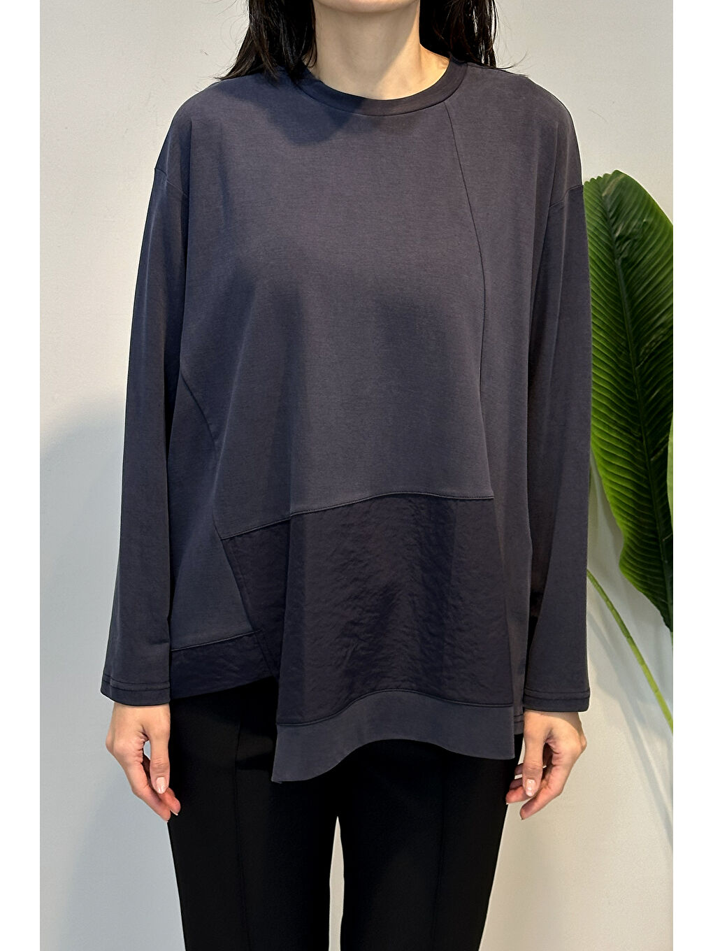 Uzun Kollu Bambu Bluz 132 Lacivert-1